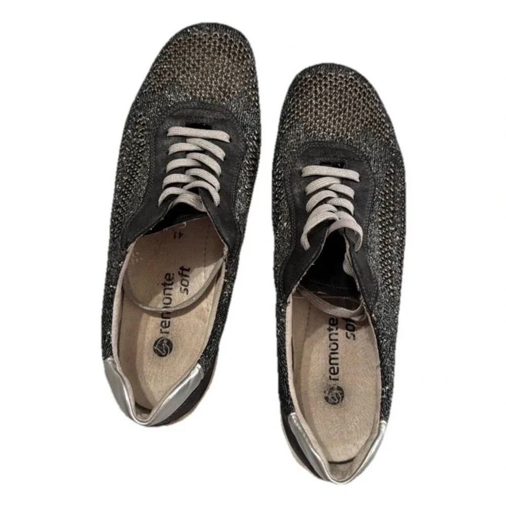 Remonte Soft Knit Sneakers Women Sz 7 Gray Comfort Walking Casual Coastal Chic